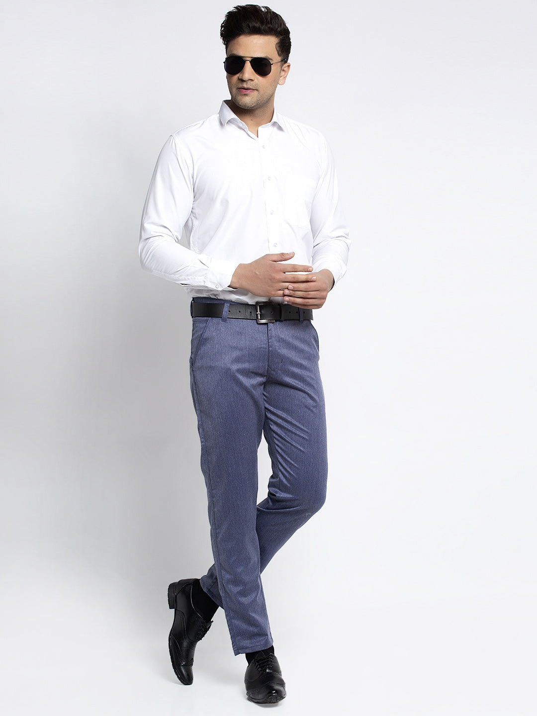 Jainish Men's Blue Cotton Solid Formal Trousers ( FGP 265Navy ) 