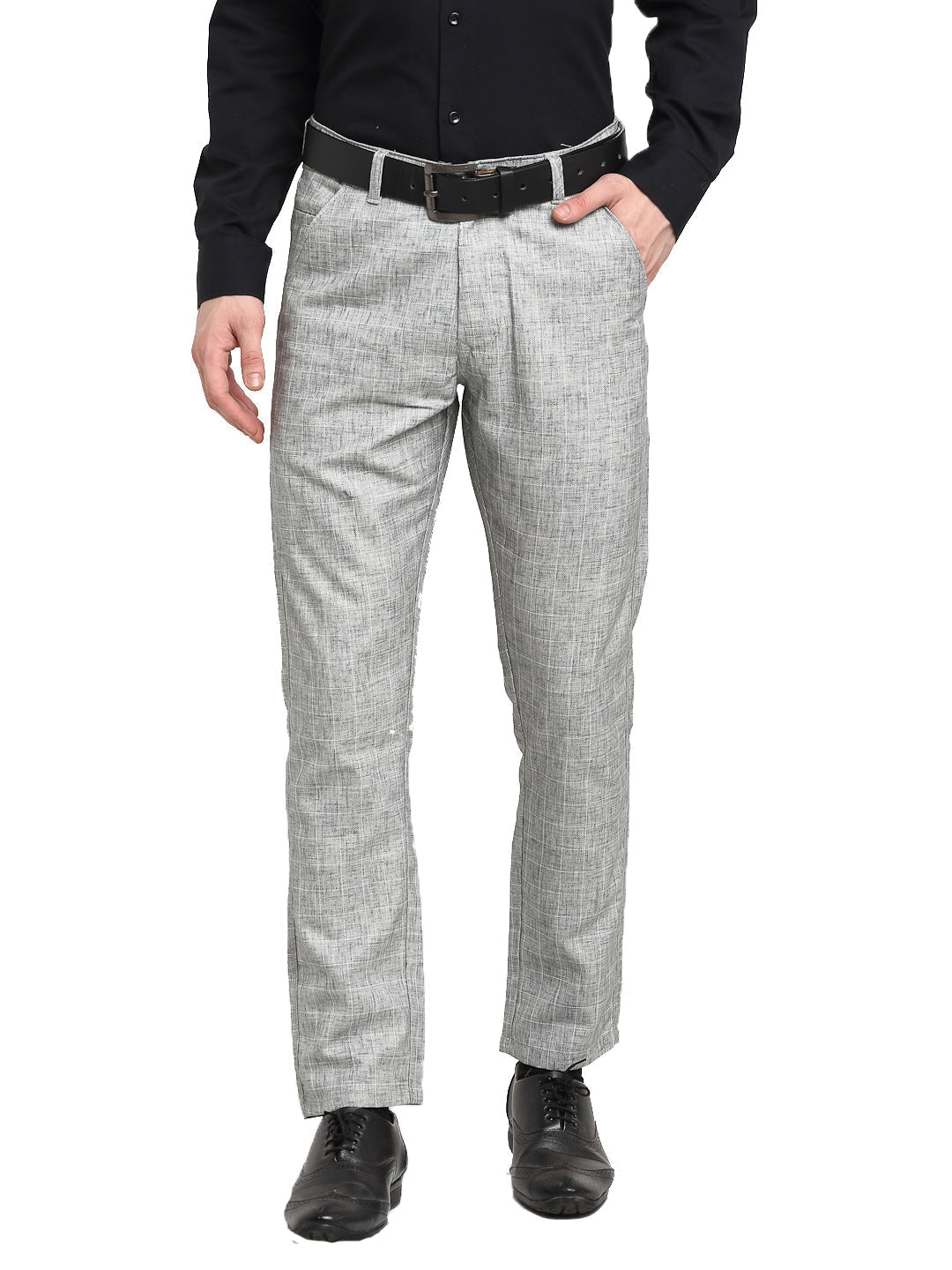 Jainish Men's Grey Cotton Solid Formal Trousers ( FGP 268Grey ) 
