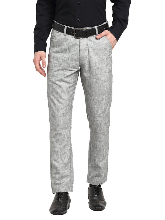 Jainish Men's Grey Cotton Solid Formal Trousers ( FGP 268Grey ) 