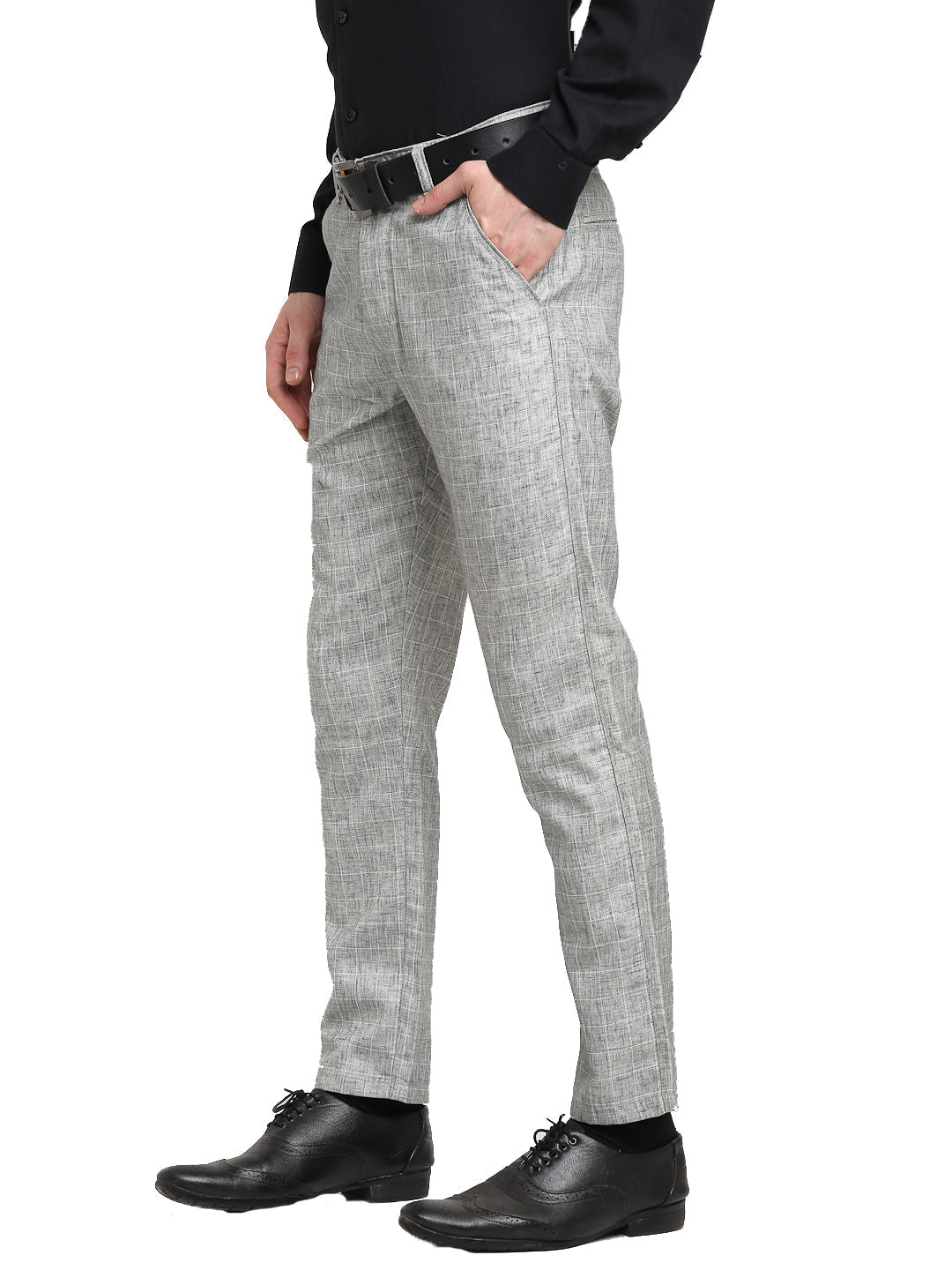 Jainish Men's Grey Cotton Solid Formal Trousers ( FGP 268Grey ) 