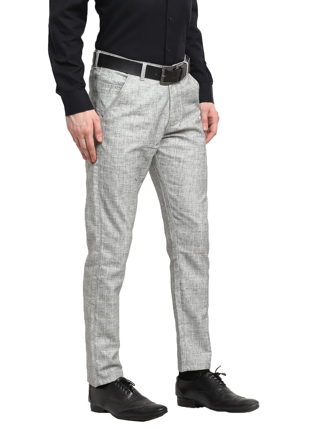Jainish Men's Grey Cotton Solid Formal Trousers ( FGP 268Grey ) 
