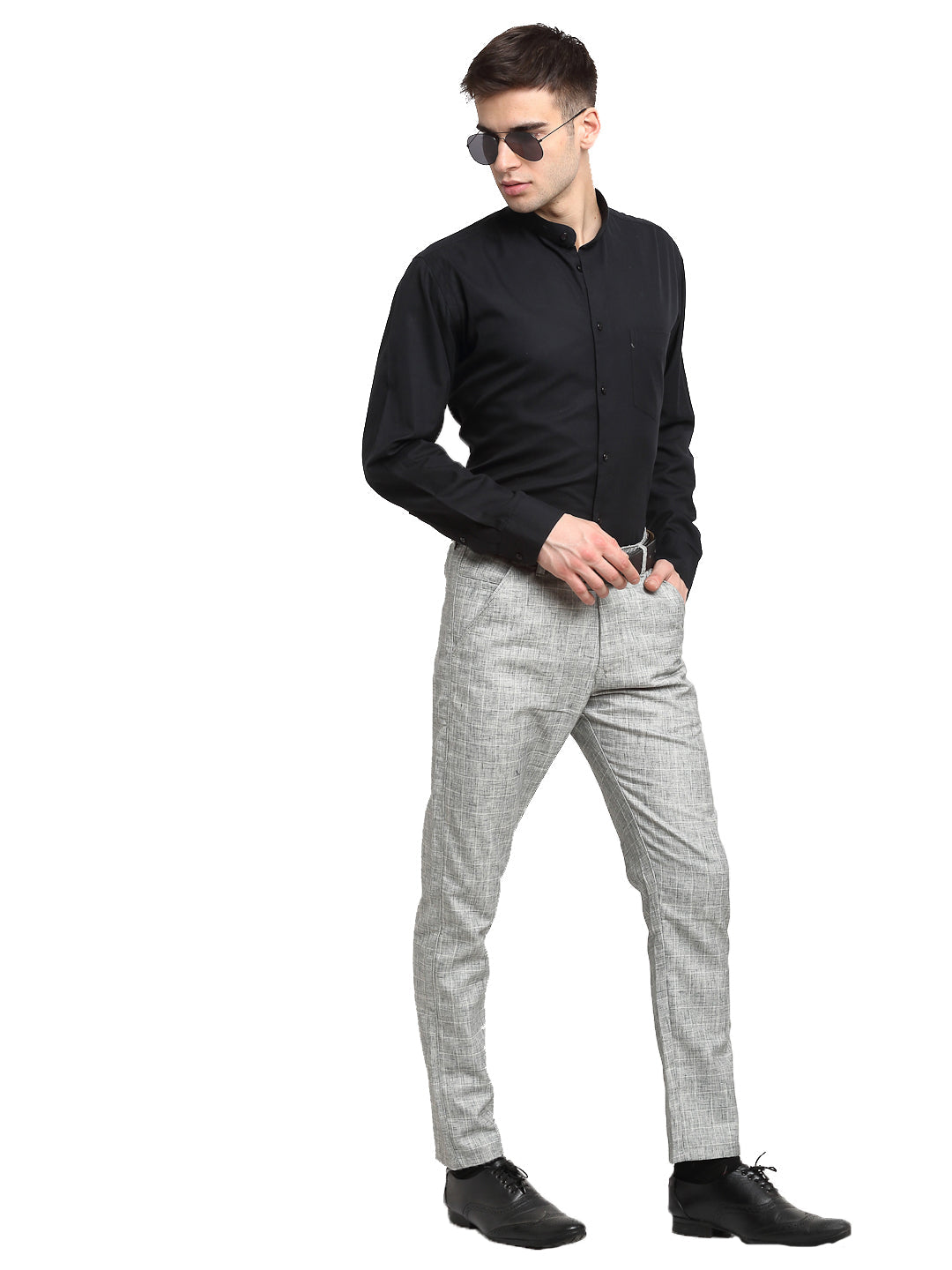 Jainish Men's Grey Cotton Solid Formal Trousers ( FGP 268Grey ) 