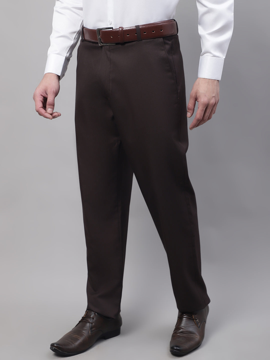Jainish Men's Coffee Tapered Fit Formal Trousers 