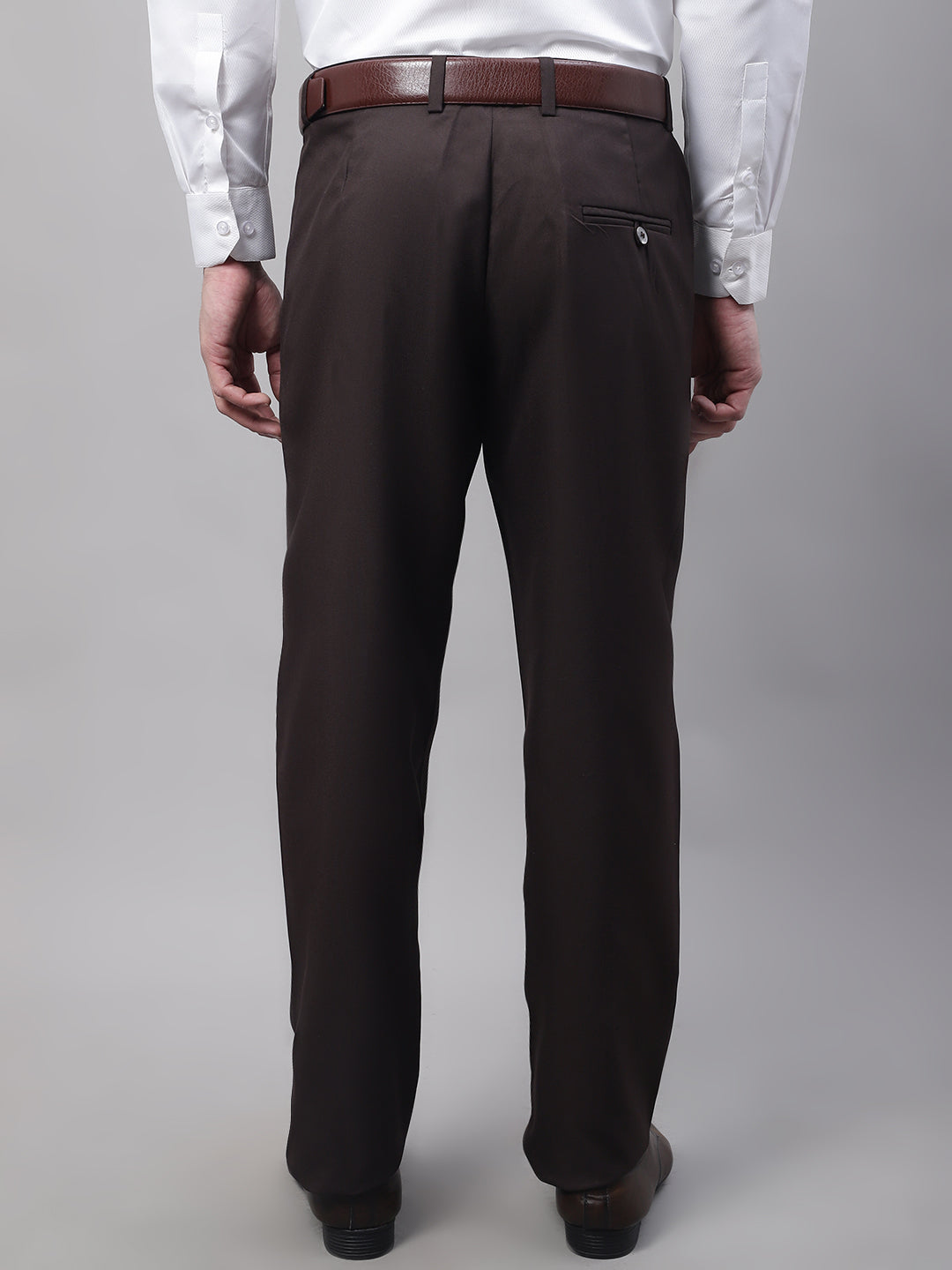 Jainish Men's Coffee Tapered Fit Formal Trousers 