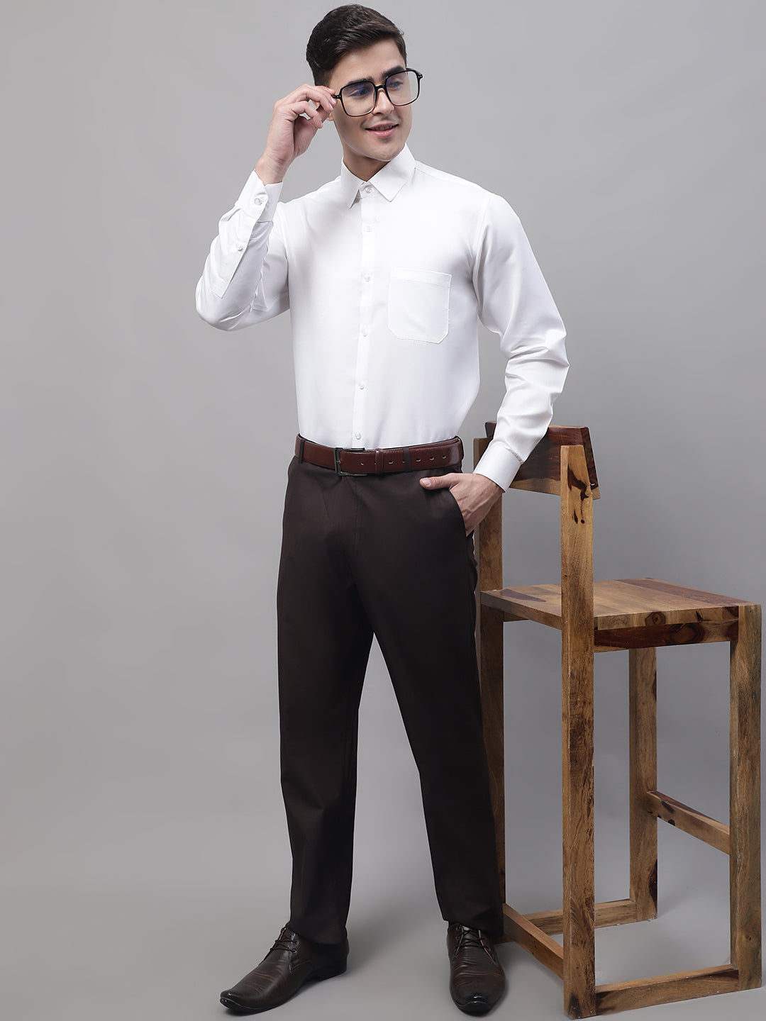 Jainish Men's Coffee Tapered Fit Formal Trousers 