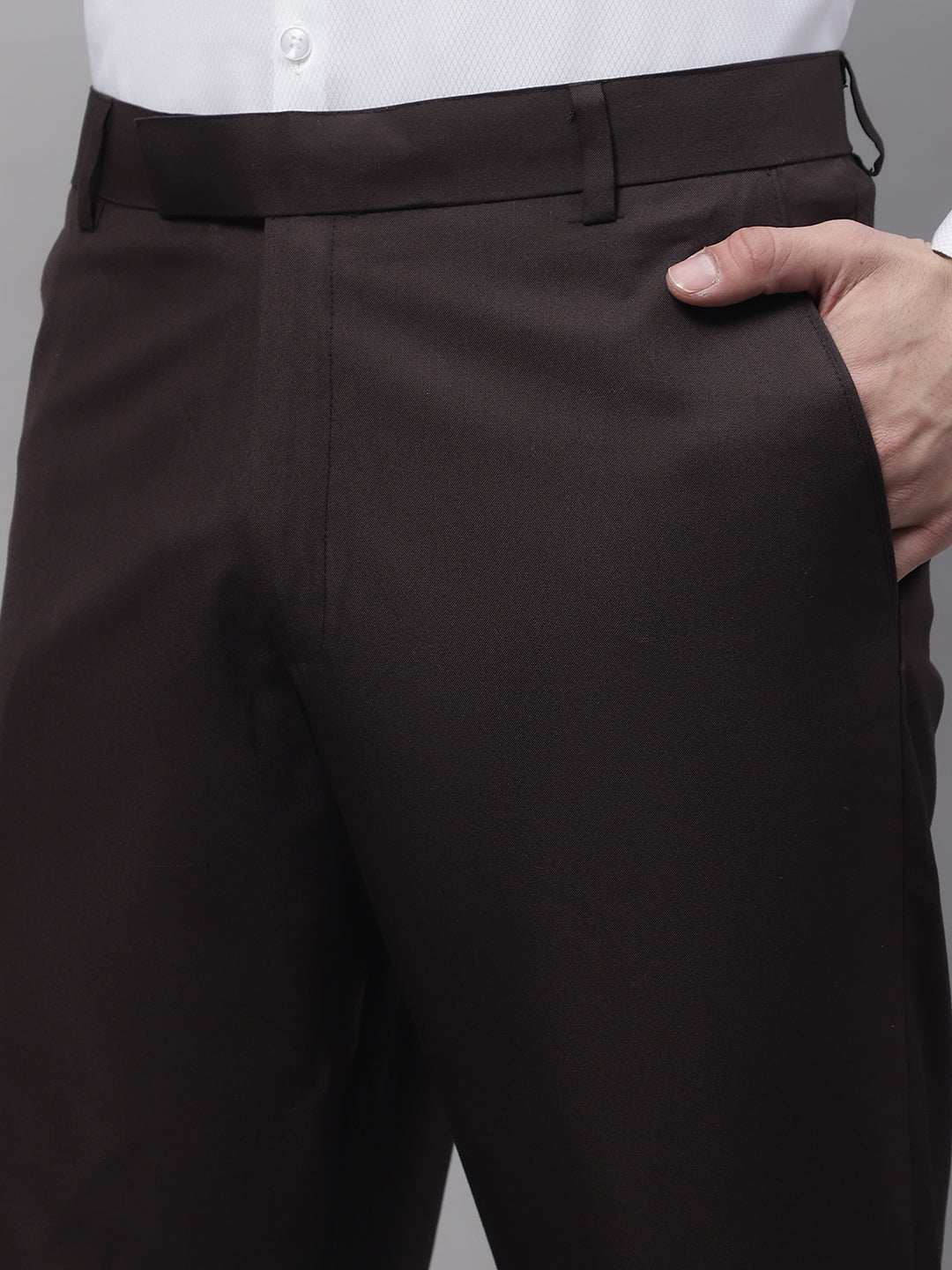 Jainish Men's Coffee Tapered Fit Formal Trousers 