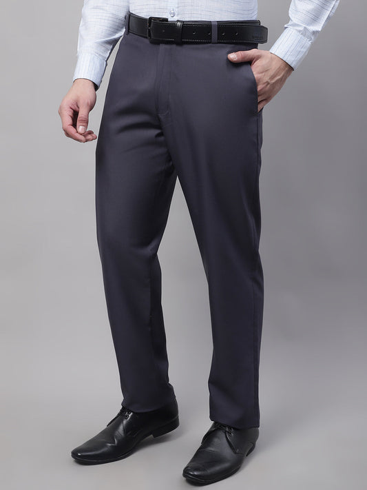 Jainish Men's Grey Tapered Fit Formal Trousers 
