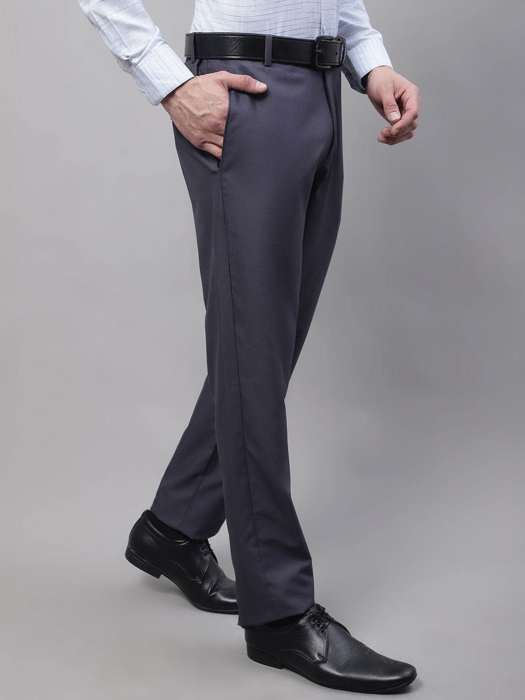 Jainish Men's Grey Tapered Fit Formal Trousers 