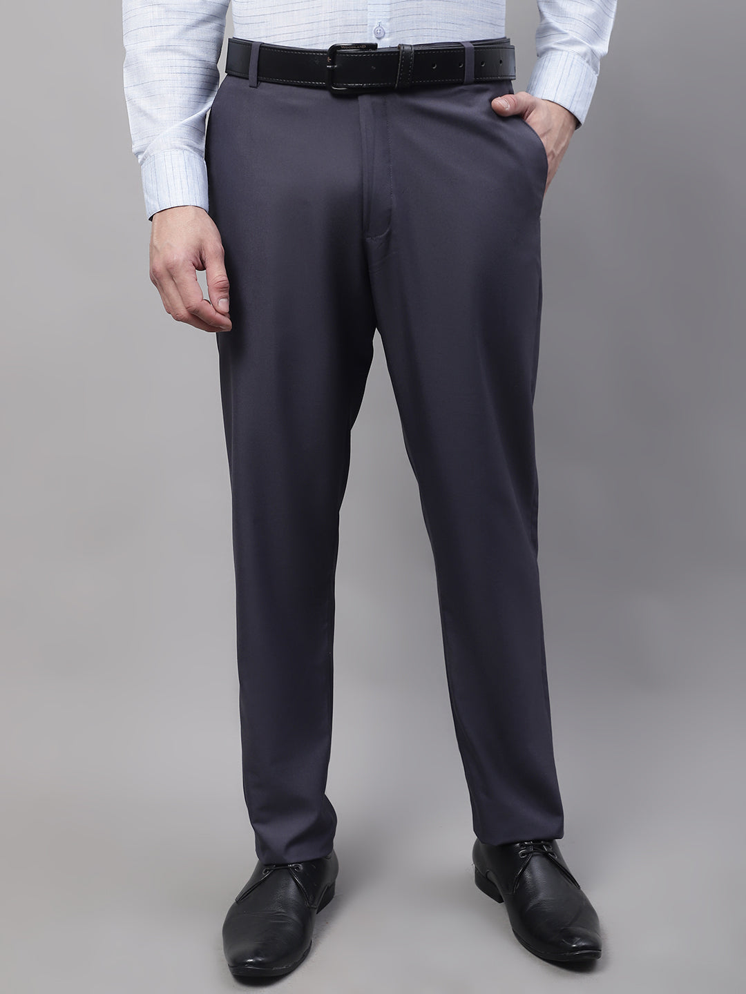 Jainish Men's Grey Tapered Fit Formal Trousers 