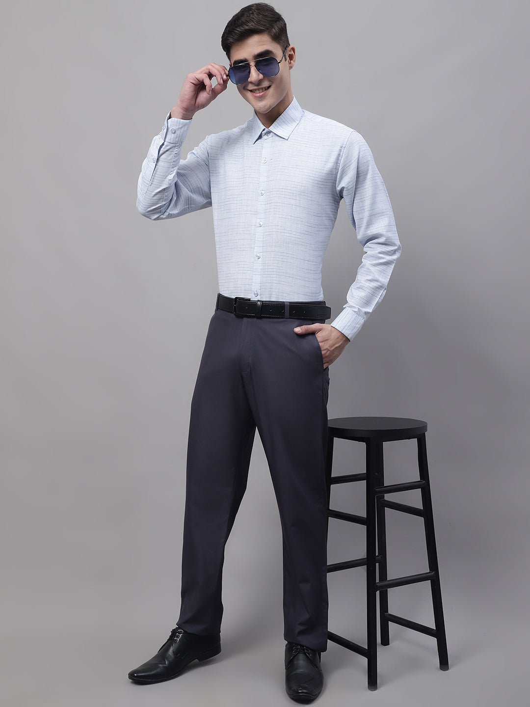 Jainish Men's Grey Tapered Fit Formal Trousers 