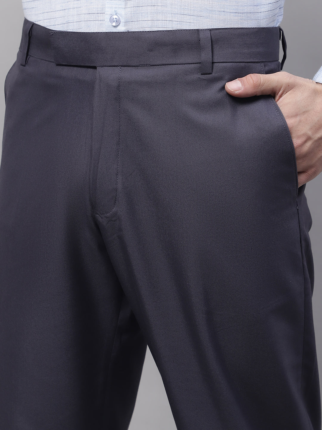Jainish Men's Grey Tapered Fit Formal Trousers 