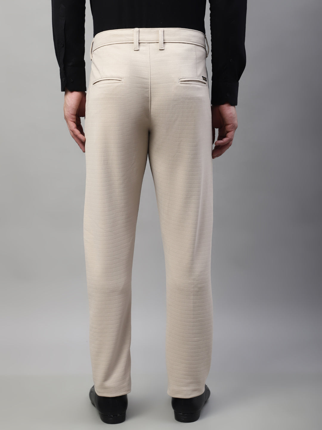 Jainish Men's Cream Tapered Fit Formal Trousers 