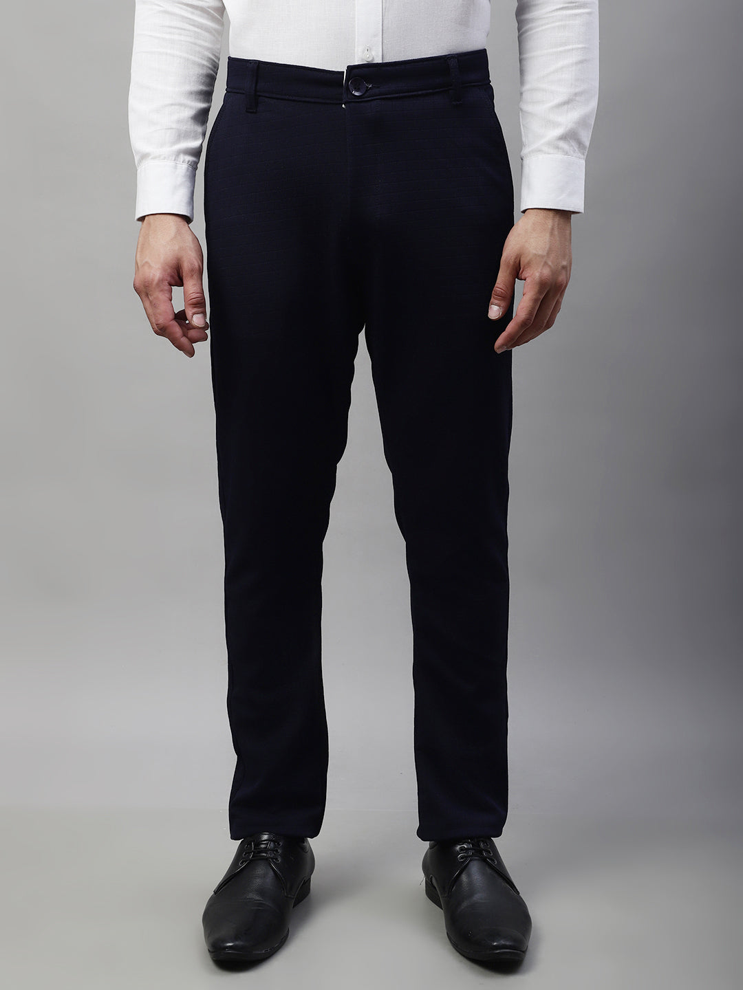 Jainish Men's Navy Blue Tapered Fit Formal Trousers 