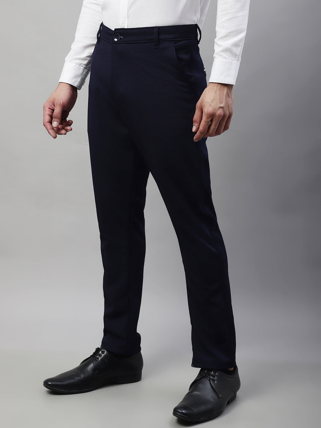 Jainish Men's Navy Blue Tapered Fit Formal Trousers 