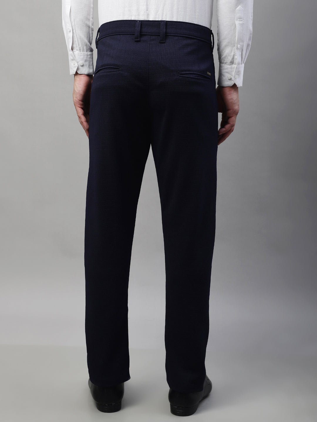 Jainish Men's Navy Blue Tapered Fit Formal Trousers 