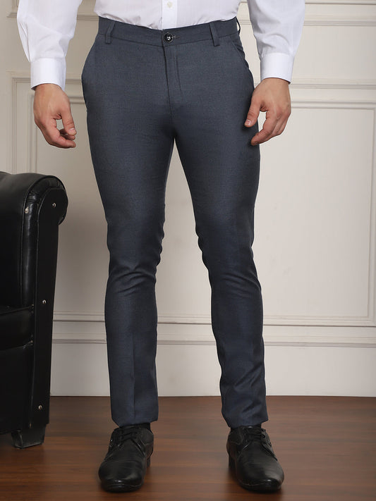 Indian Needle Men's Tapered Fit Solid Trousers - Charcoal 