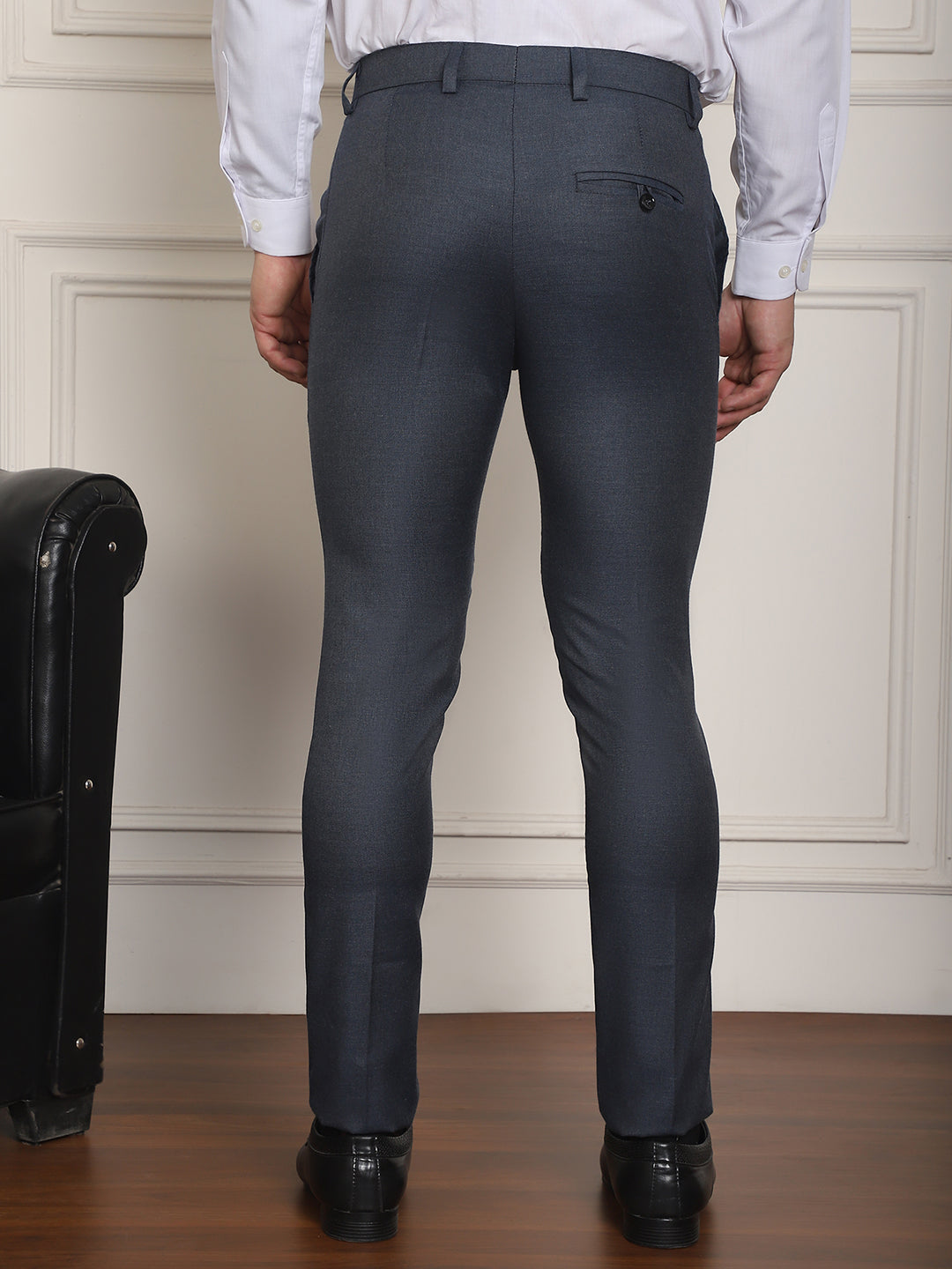 Indian Needle Men's Tapered Fit Solid Trousers - Charcoal 