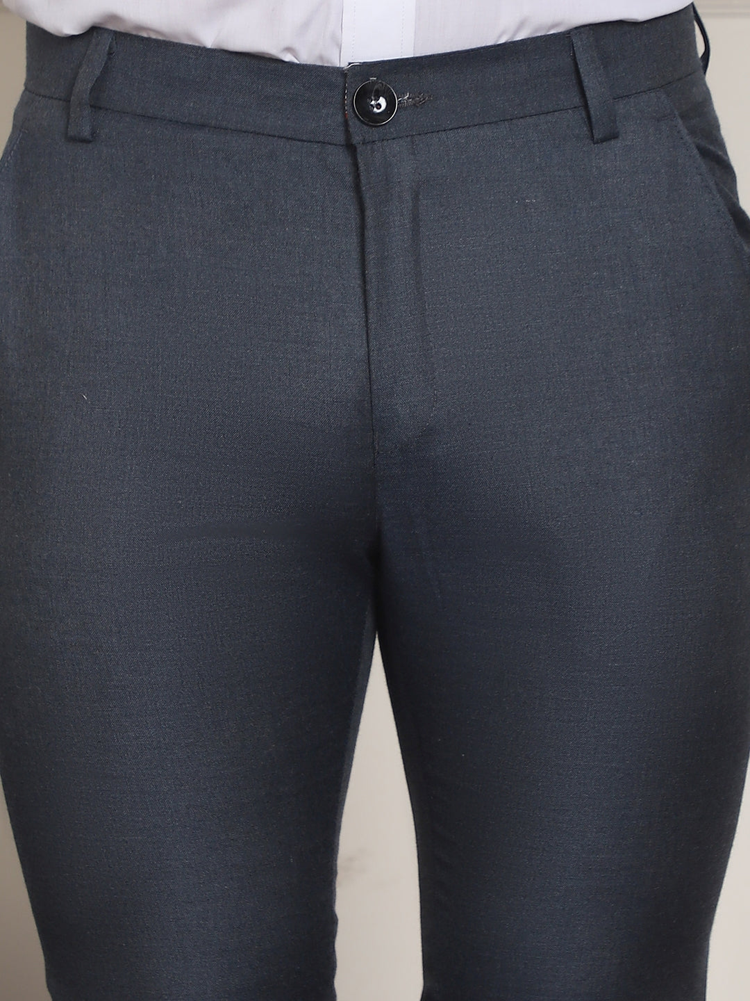 Indian Needle Men's Tapered Fit Solid Trousers - Charcoal 
