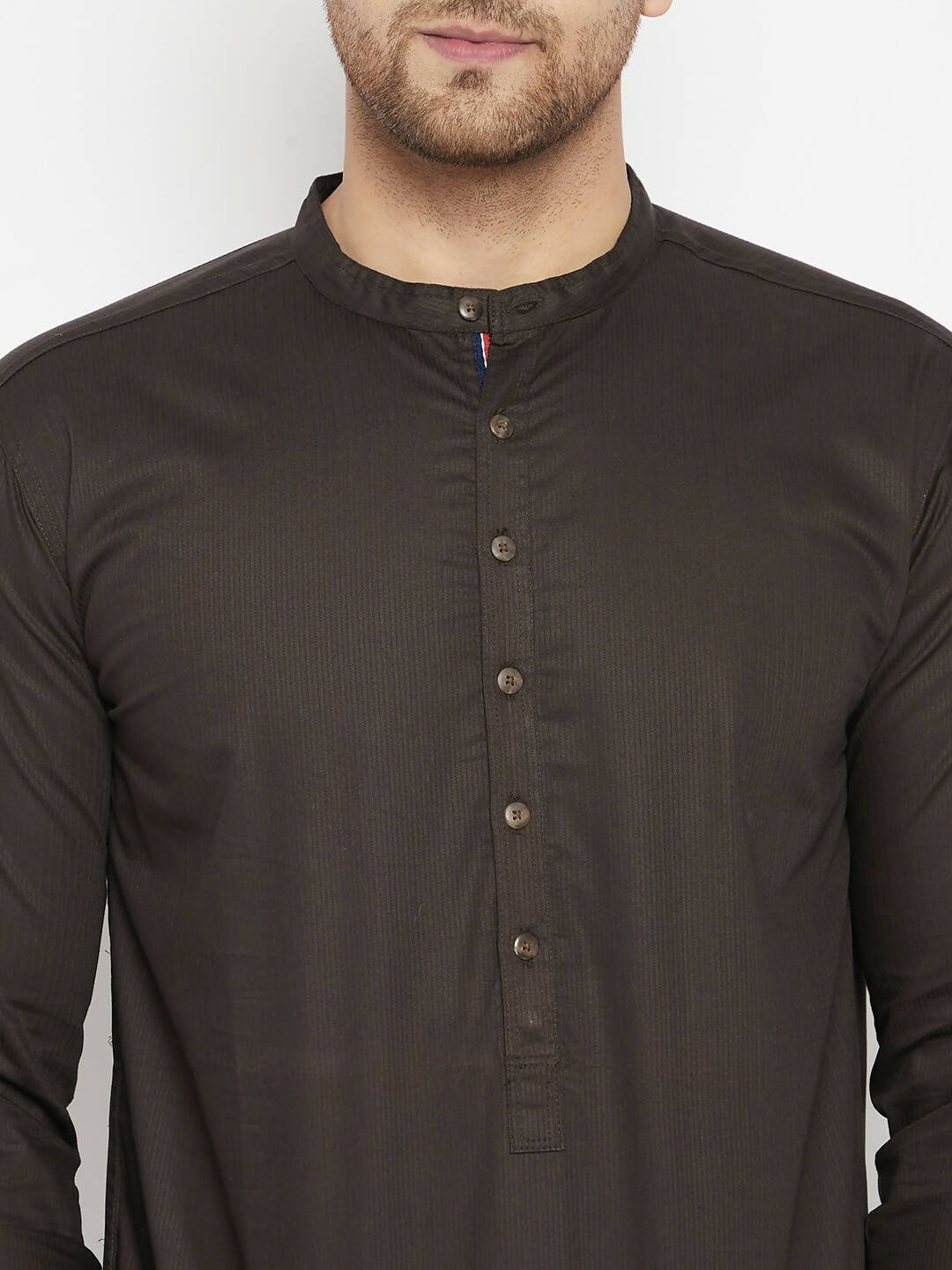 Even Apparels Brown Pure Cotton short Men's Kurta With Band Collar 