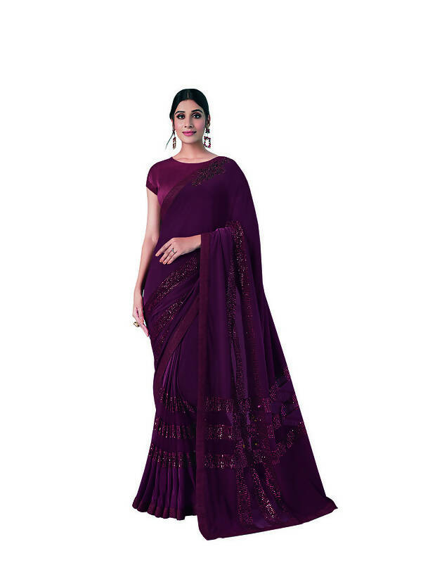 Maroon Lycra sequence Saree with Unstitched Blouse Piece - Norita Elaura