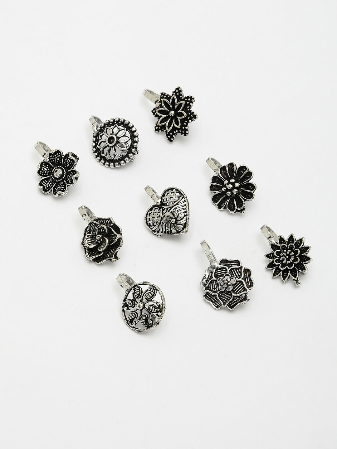 NVR Women's Set of 9 Silver-Plated German Silver Nose Pins 