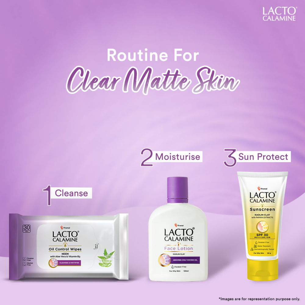 Lacto Calamine Oil Control Face Wipes, Makeup Remover Wipes With Neem & Aloe 30 Usable Wipes 