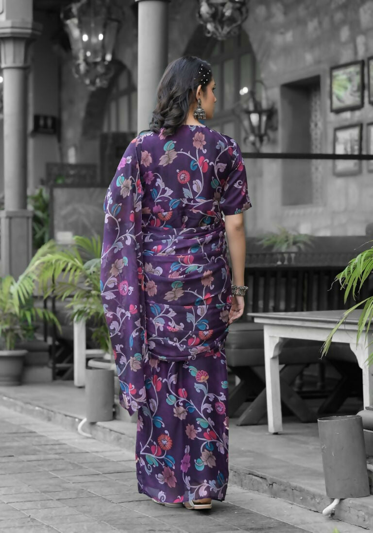 stylish Casual Purple Imported georgette Ready to Wear Fancy Saree - Ashwini