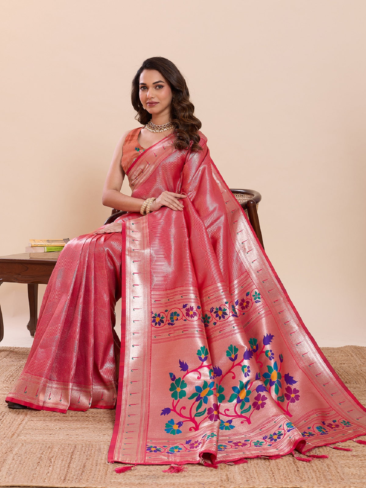 Dwija Fashion Red Wedding Wear Woven Lotus Motif Work Pure Soft Silk Saree With Unstitched Blouse
