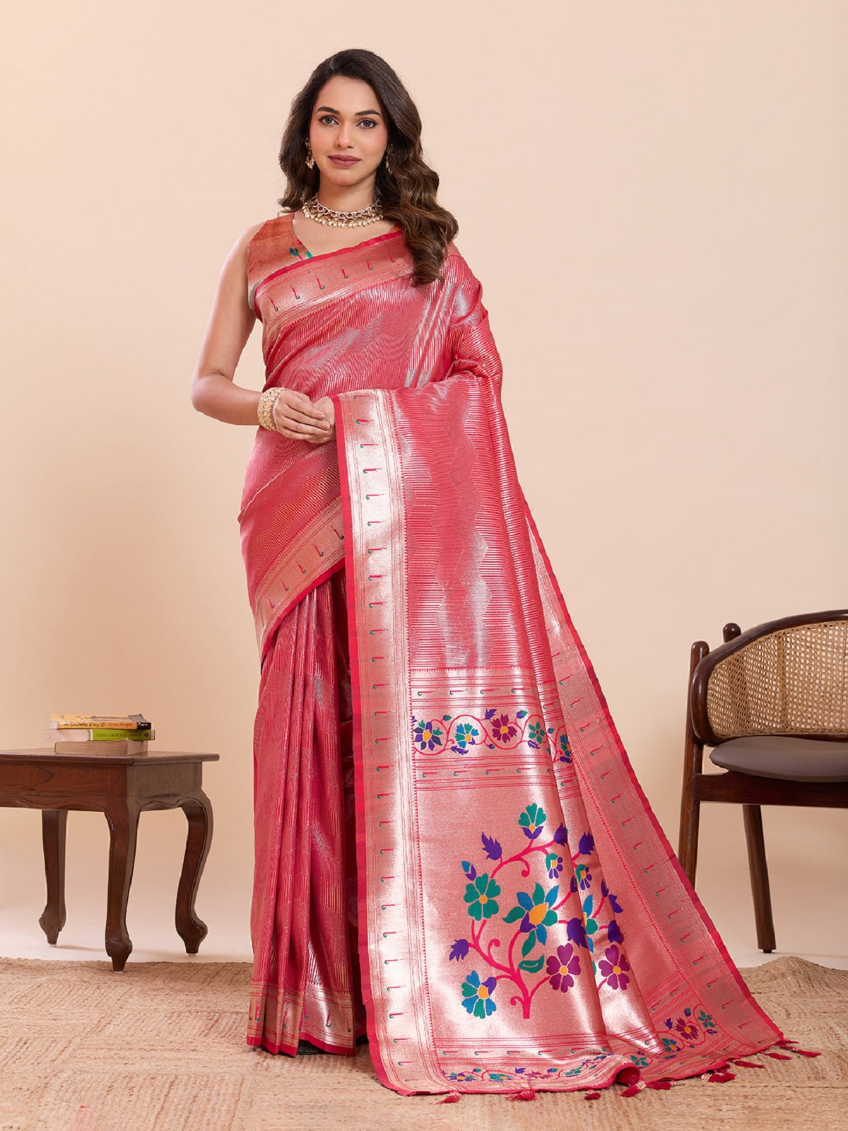 Dwija Fashion Red Wedding Wear Woven Lotus Motif Work Pure Soft Silk Saree With Unstitched Blouse