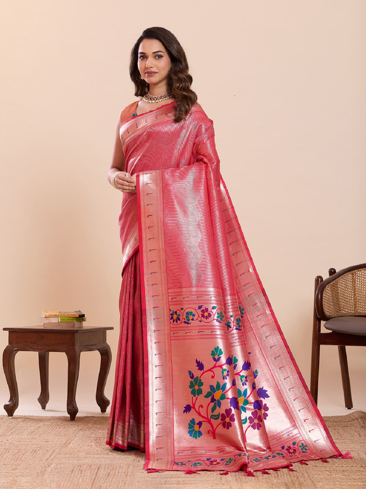 Dwija Fashion Red Wedding Wear Woven Lotus Motif Work Pure Soft Silk Saree With Unstitched Blouse