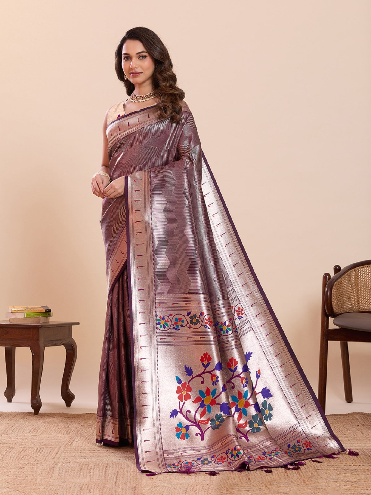 Dwija Fashion Purple Wedding Wear Woven Lotus Motif Work Pure Soft Silk Saree With Unstitched Blouse