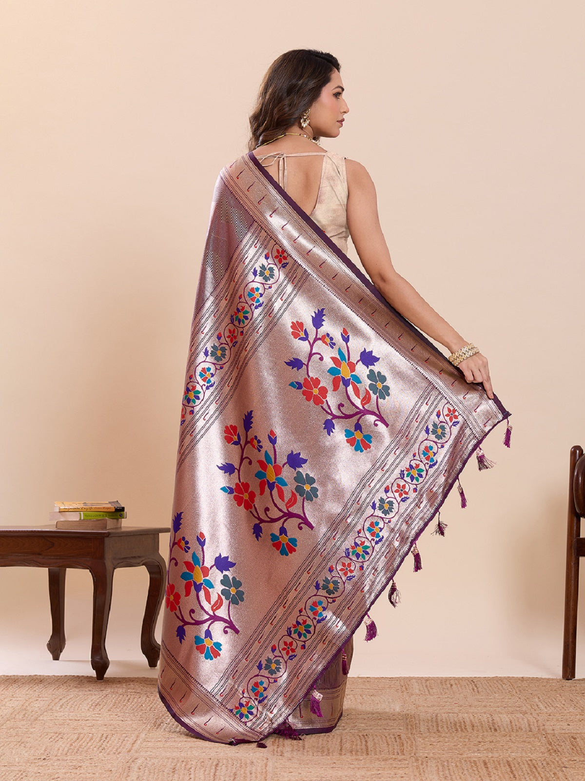 Dwija Fashion Purple Wedding Wear Woven Lotus Motif Work Pure Soft Silk Saree With Unstitched Blouse