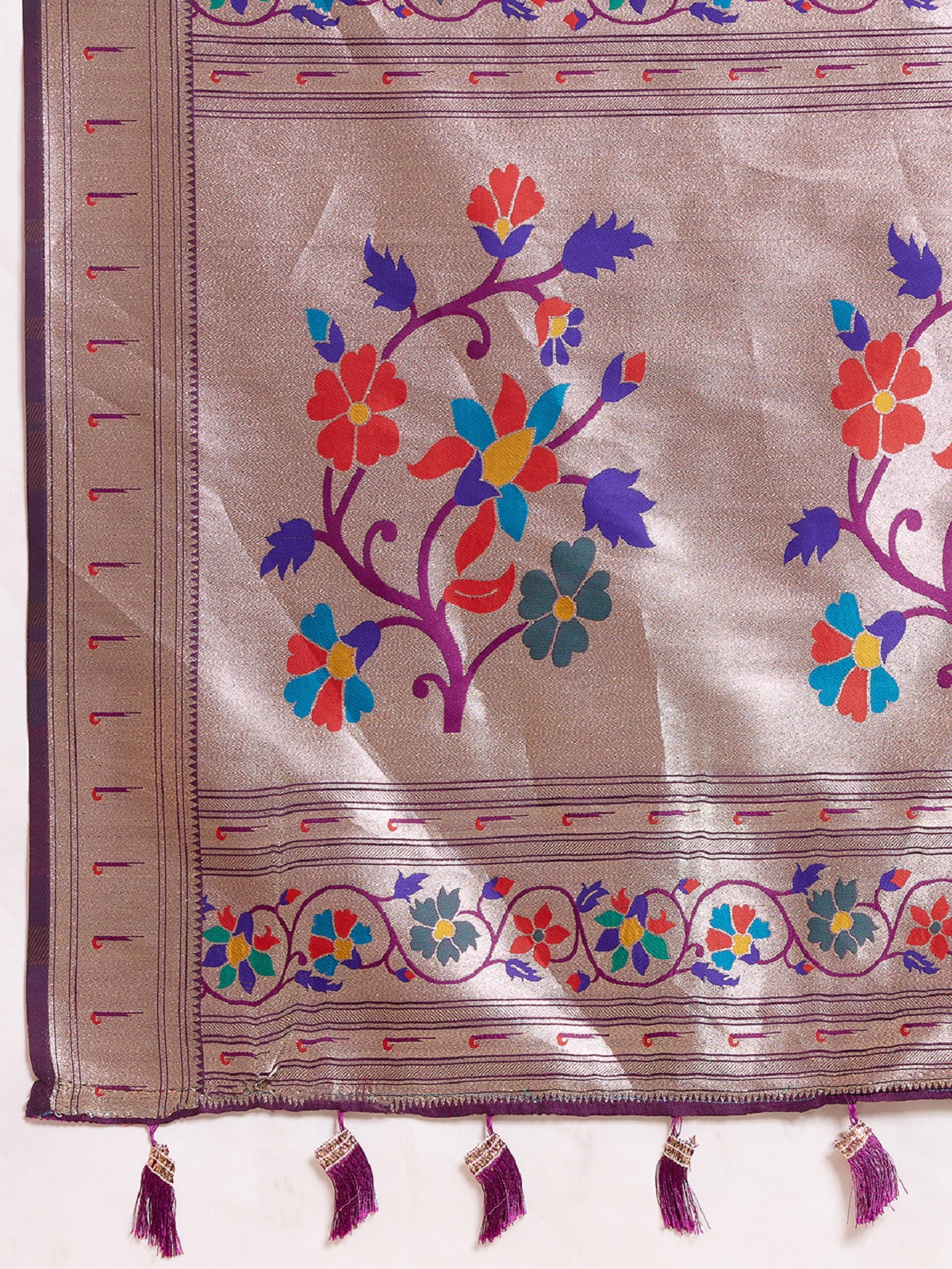 Dwija Fashion Purple Wedding Wear Woven Lotus Motif Work Pure Soft Silk Saree With Unstitched Blouse