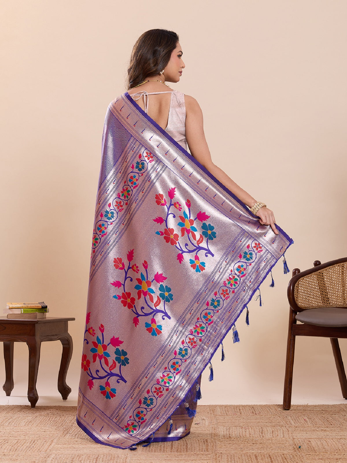 Dwija Fashion Purple Wedding Wear Woven Lotus Motif Work Pure Soft Silk Saree With Unstitched Blouse