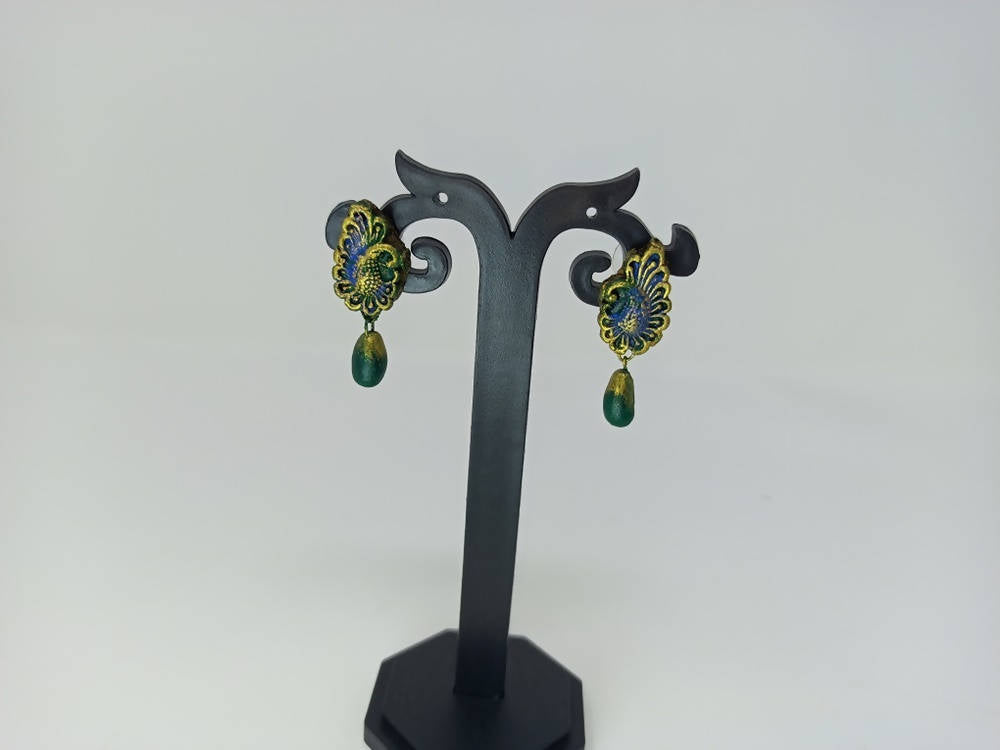 Terracotta Peacock Stud With Drop