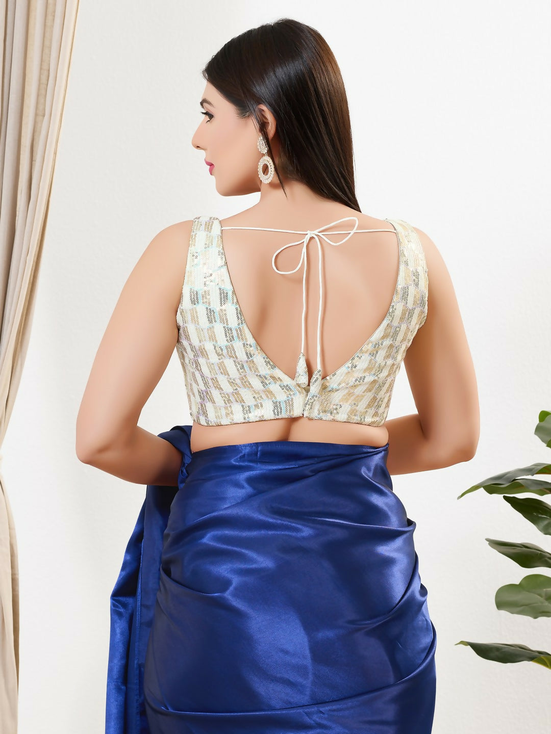 Joban Fashion Gold Sequins Padded Blouse With V Neck Sleeveless