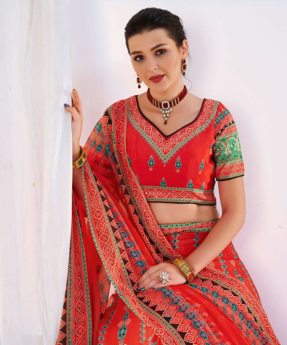 Wedding Designer Red Chinon Lehengha Choli - Anbazaar 
