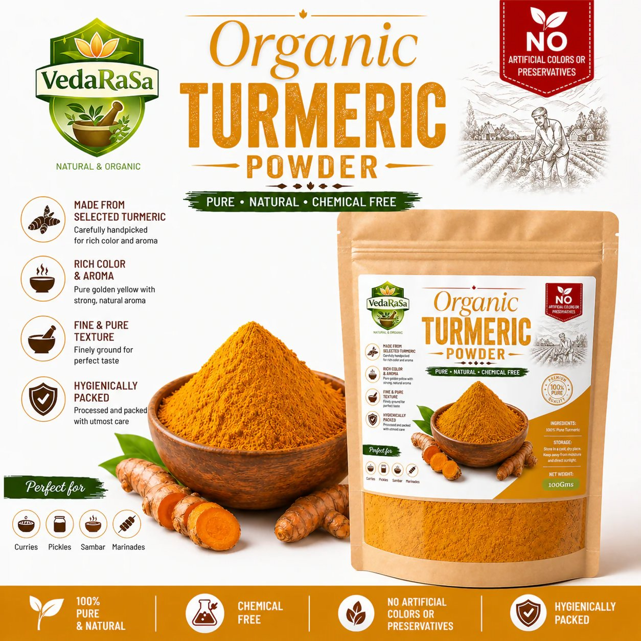 VedaRasa Organic Turmeric Powder Premium Quality  Grab2Buy VedaRasa Grab2Buy