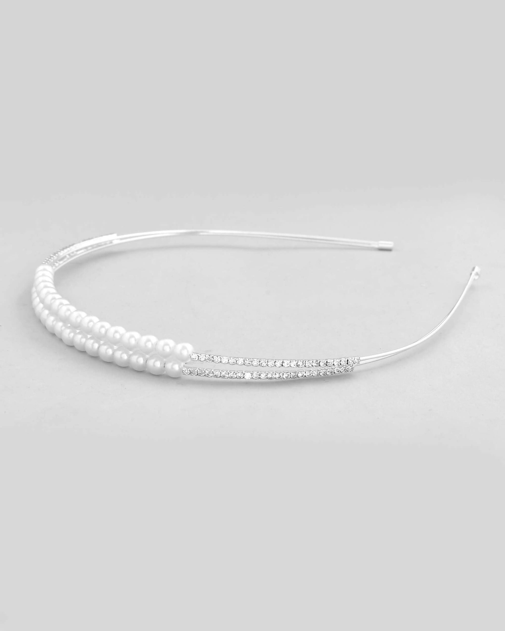 VOJ Silver Plated Pearl Studded Double Layer Hairband 