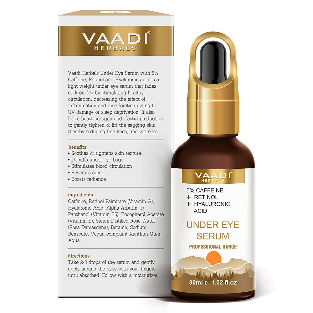 Vaadi Herbals Under Eye Serum With 5% Caffeine & Retinol & Hyaluronic Acid, Reduce Dark Circles, Reverse Aging  Grab2Buy Vaadi Herbals Grab2Buy