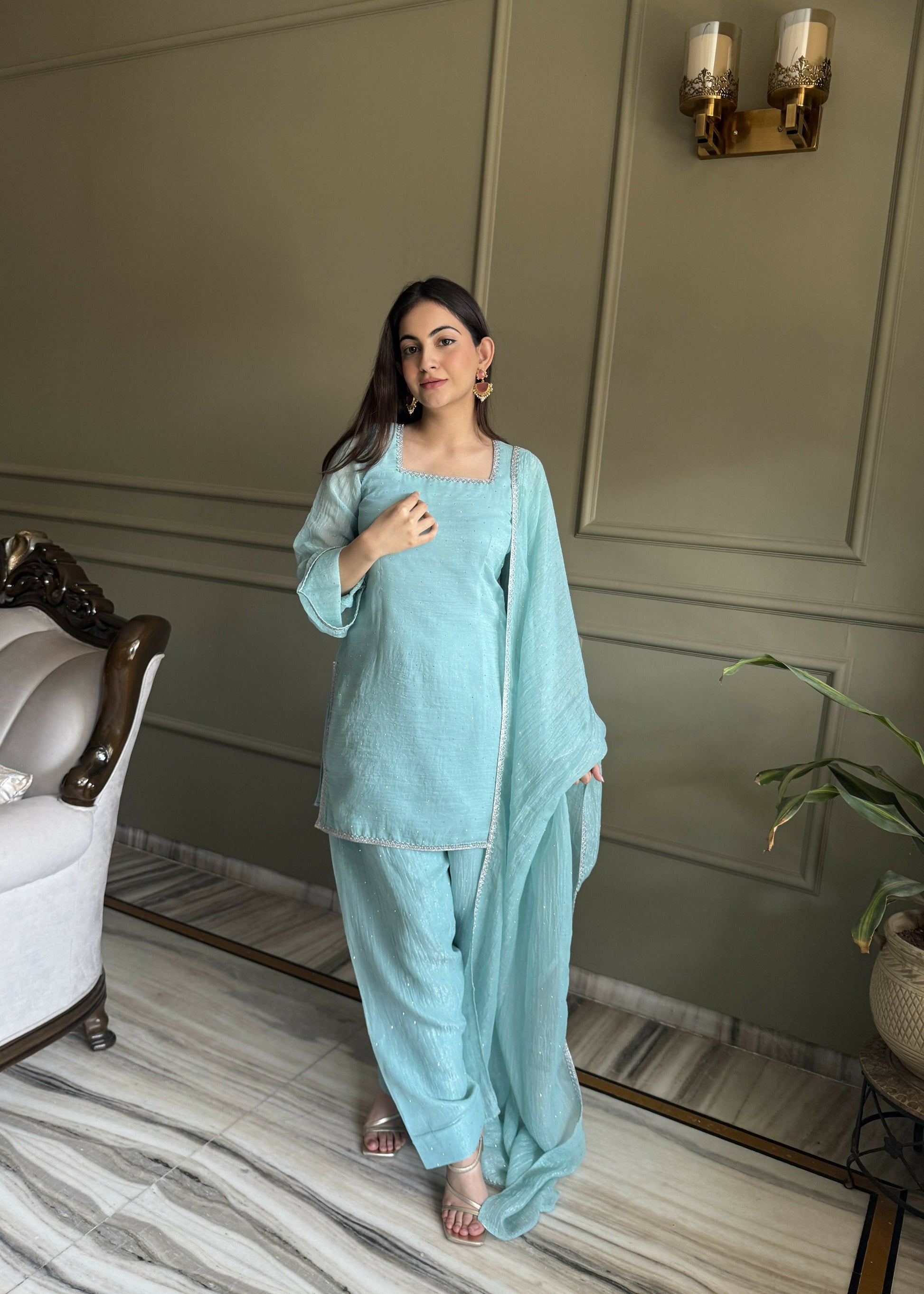 Teeya Creation Sky Color Crunchy Silk Party Wear Salwar Suit