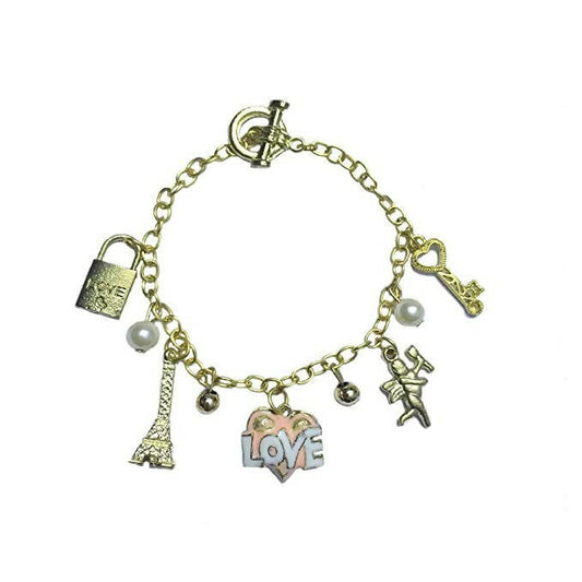 Tiaraa Pink Love Charm Bead Pearl Fashion Bracelet - Grab2buy