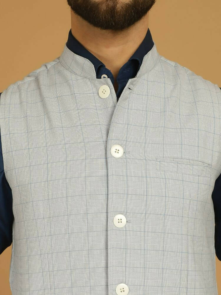 Even Apparels Nehru Jacket With Welt Pockets - Blue 