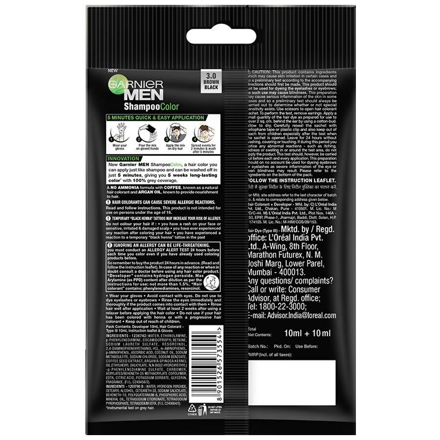 Garnier Men Shade 3 Shampoo Color-Brown Black 