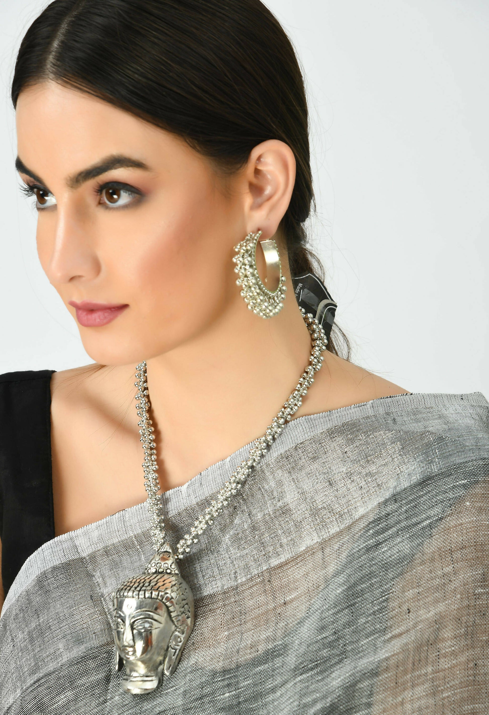 Mominos Fashion Johar Kamal Silver-Plated Brass Finish Budha Long Neckalce For Women - Grab2buy