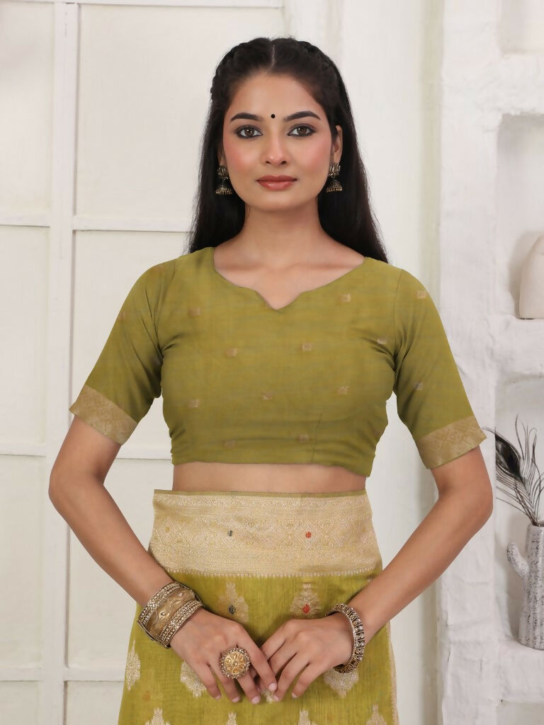 Shree Shyam Fashion Linen Cotton Mhendi Green Saree