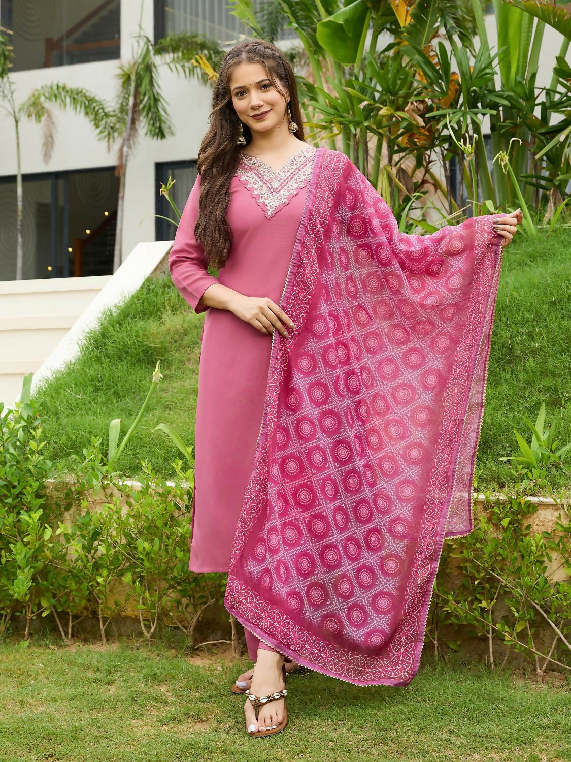 The52 Gajri Women's Beautiful Embroidered Rayon Fabric with Straight Kurta, Pant and Dupatta Set | Grab2Buy