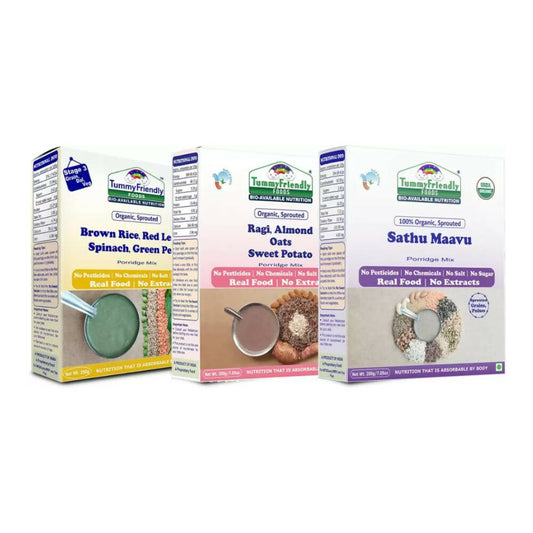TummyFriendly Foods Stage3 Sprouted Ragi, Brown Rice, Oats, Sathu Maavu, Pulses, Vegetables & Fruit Porridge Mixes For 8 Months  Grab2Buy TummyFriendly Foods Grab2Buy