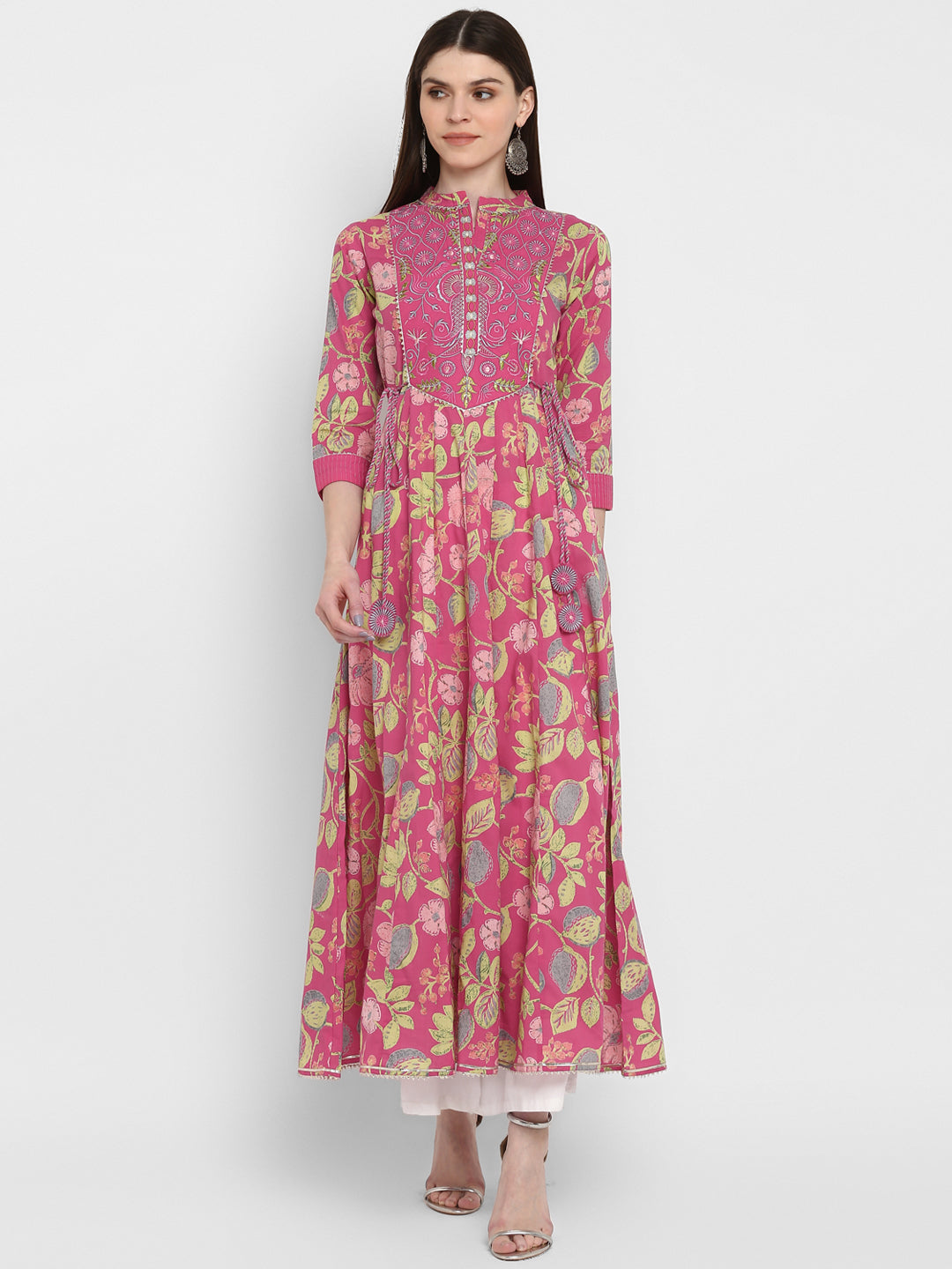 NOZ2TOZ Women's Printed Anarkali Coral Kurta- (1pc set) 