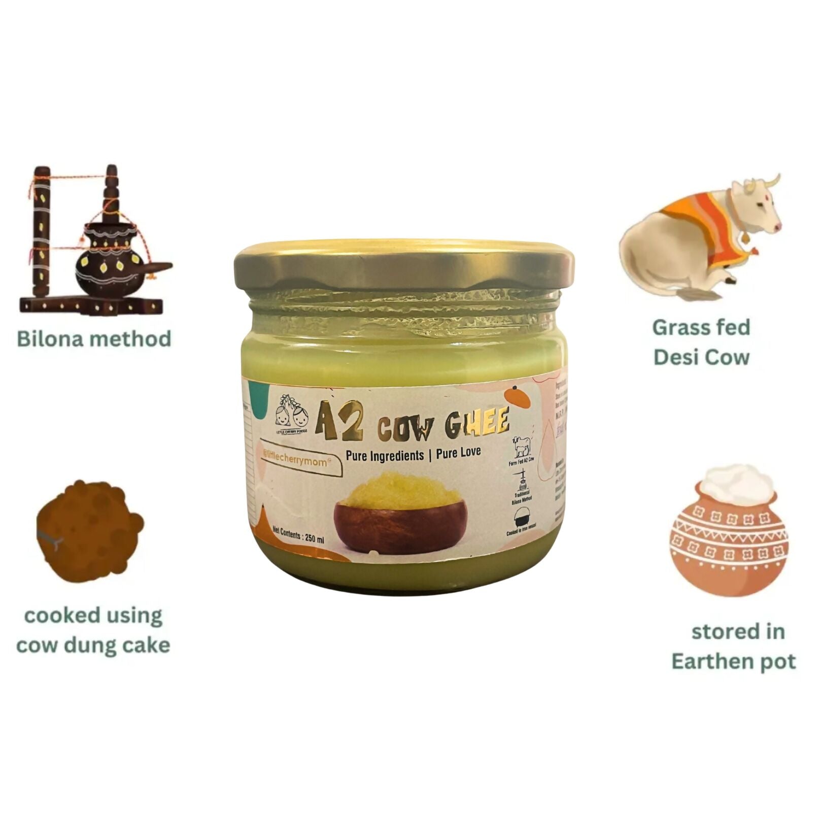 Littlecherrymom A2 Bilona Cow Ghee | Certified Pure Cow Ghee | Nutritious Organic Desi Ghee 